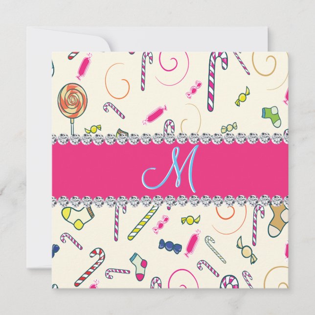 Candy Cane Monogram Hot Pink Diamond Initial (Front)
