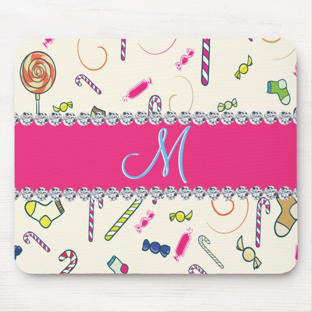 Candy Cane Monogram Mouse Mat (Front)