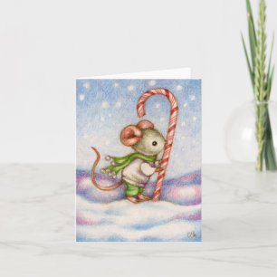Candy Cane Mouse Christmas Greeting Card