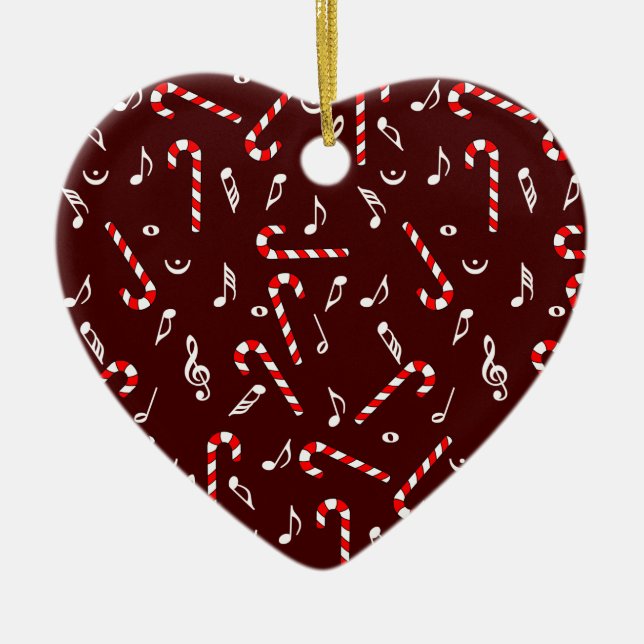 Candy Cane Music Notes  Ceramic Tree Decoration (Front)