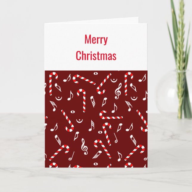 Candy Cane Music Notes Christmas Card (Front)