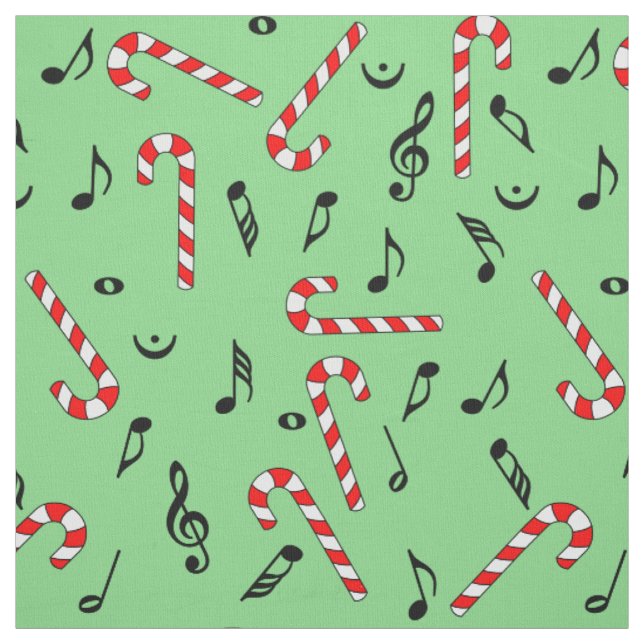 Candy Cane Music Notes Fabric (Swatch)