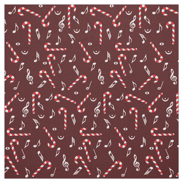 Candy Cane Music Notes Fabric (Swatch)