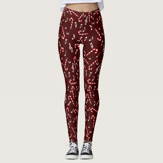 Candy Cane Music Notes Leggings (Front)