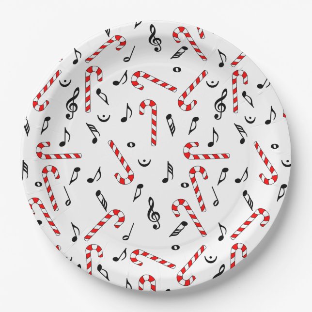 Candy Cane Music Notes Paper Plate (Front)