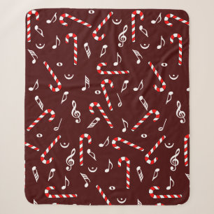 Candy Cane Music Notes Sherpa Blanket
