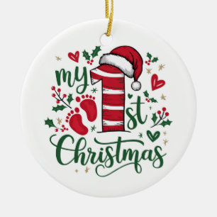 Candy Cane “My 1st Christmas” with Photo Ceramic Tree Decoration