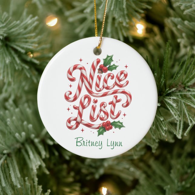Candy Cane Nice List  Ceramic Tree Decoration (Tree)