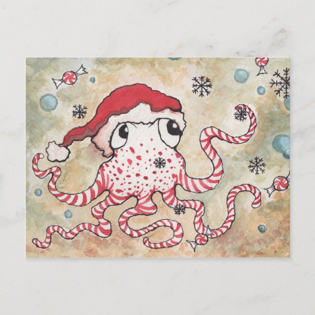 Candy Cane Octopus Postcard (Front)