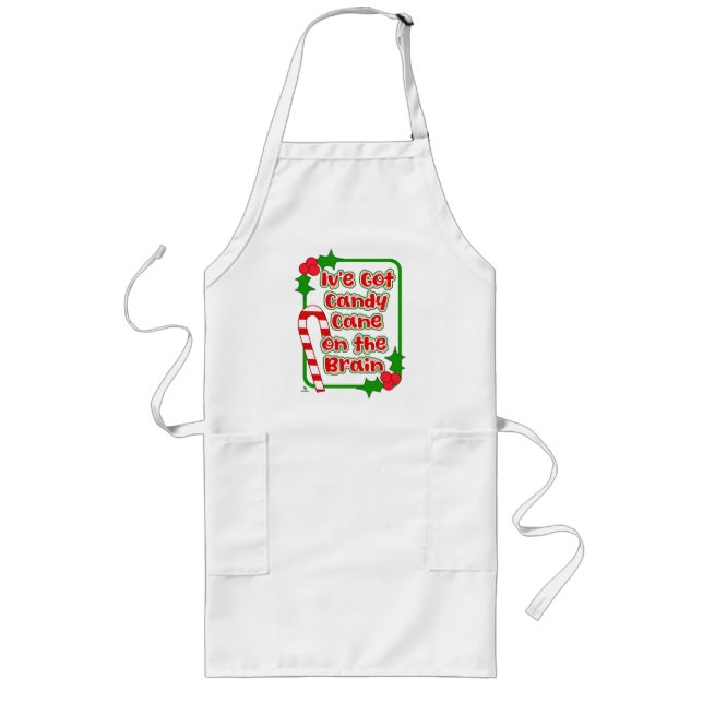 Candy Cane on Brain Holiday Treat Time Long Apron (Front)