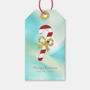 Candy Cane   Pastel Green Gradient & Gold Gift Tags