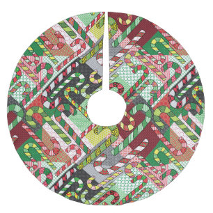 Candy Cane Patchwork Pattern Brushed Polyester Tree Skirt