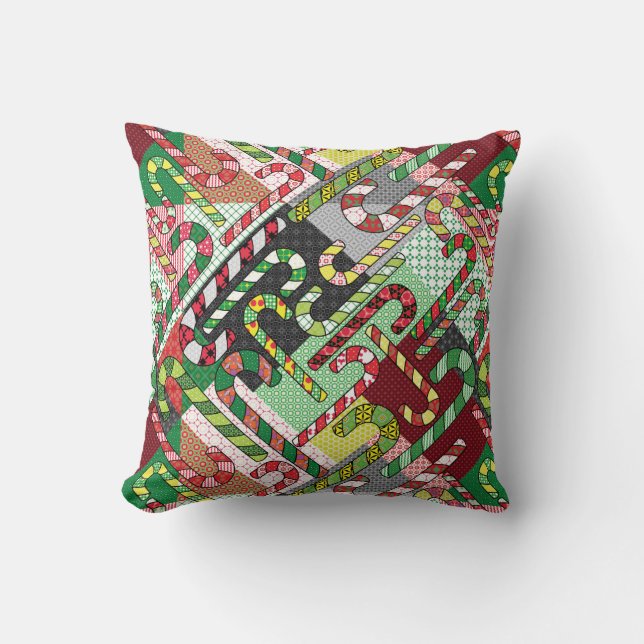 Candy Cane Patchwork Pattern Cushion (Front)