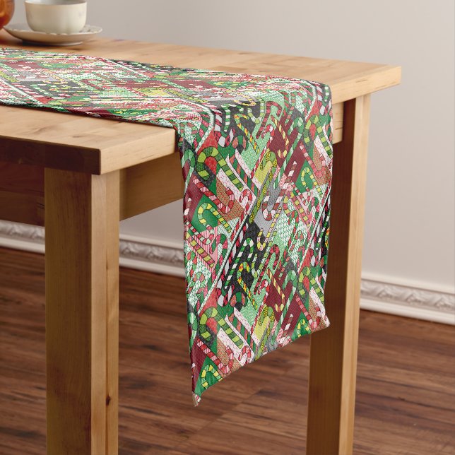 Candy Cane Patchwork Pattern Short Table Runner (In Situ)