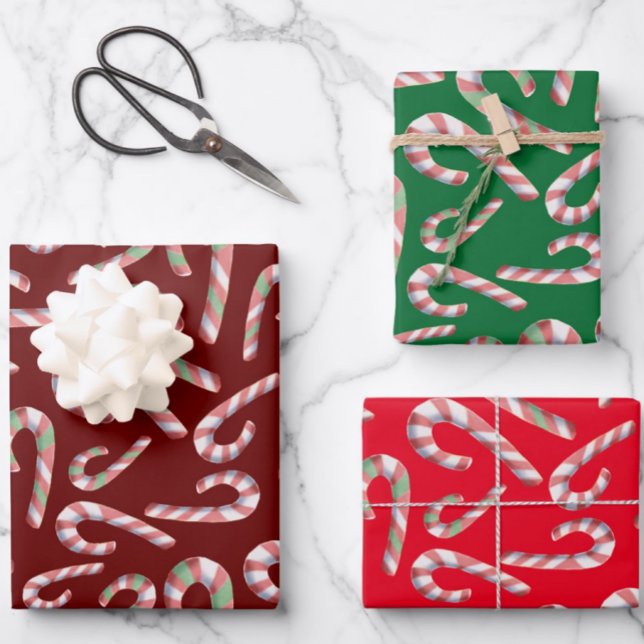 Candy Cane Pattern Red Green Maroon Wrapping Paper Sheet (Creator Uploaded)