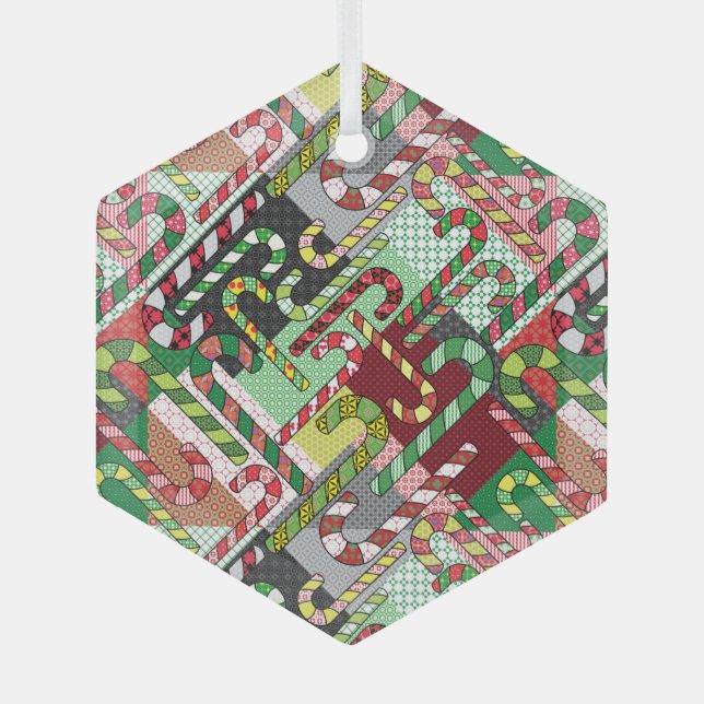 Candy Cane Pattern Slant Ceramic Ornament (Front)