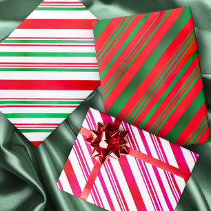 Candy Cane Patterns Christmas Red and Green White Wrapping Paper Sheet