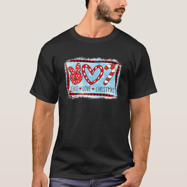 Candy Cane Peace Love Christmas Santa Hat Still We T-Shirt (Front)