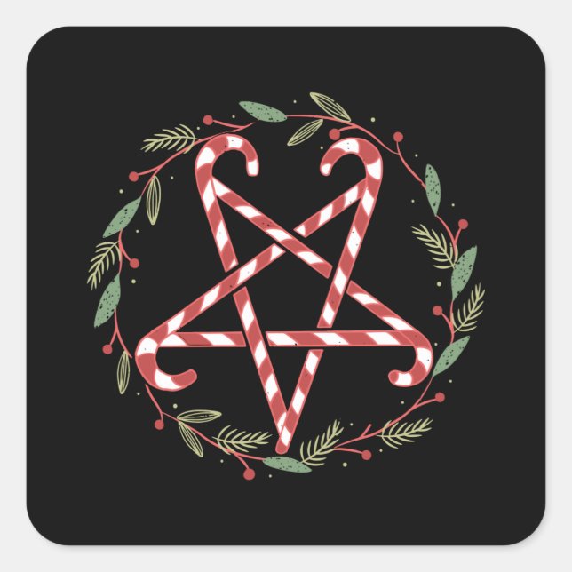 Candy Cane Pentagram Square Sticker (Front)
