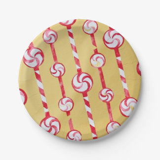 Candy Cane Peppermint Gold Paper Plate