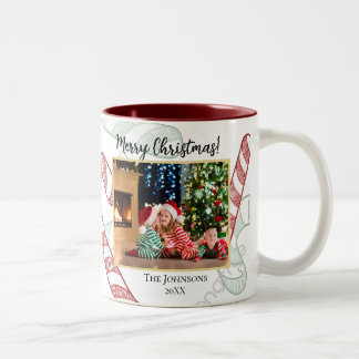 Candy Cane Peppermint Photo Christmas Red Green Two-Tone Coffee Mug