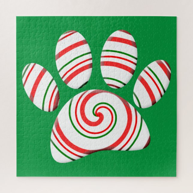 Candy Cane Peppermint Swirl Paw In Red Green White Jigsaw Puzzle (Vertical)