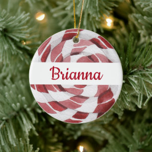 Candy Cane Peppermint Swirl with Name Year Ceramic Tree Decoration