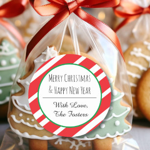 Candy Cane Personalise Merry Christmas New Year Classic Round Sticker