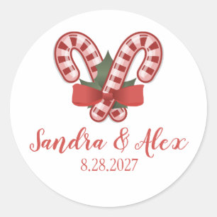 Candy Cane Personalised Christmas Wedding Stickers