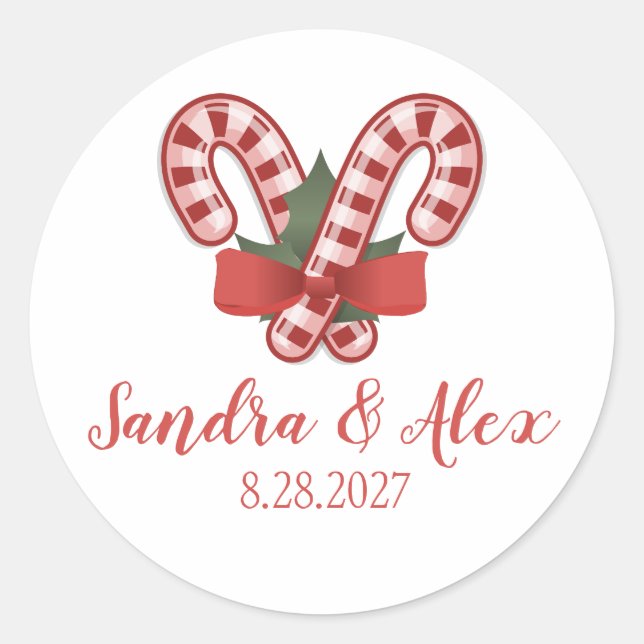 Candy Cane Personalised Christmas Wedding Stickers (Front)