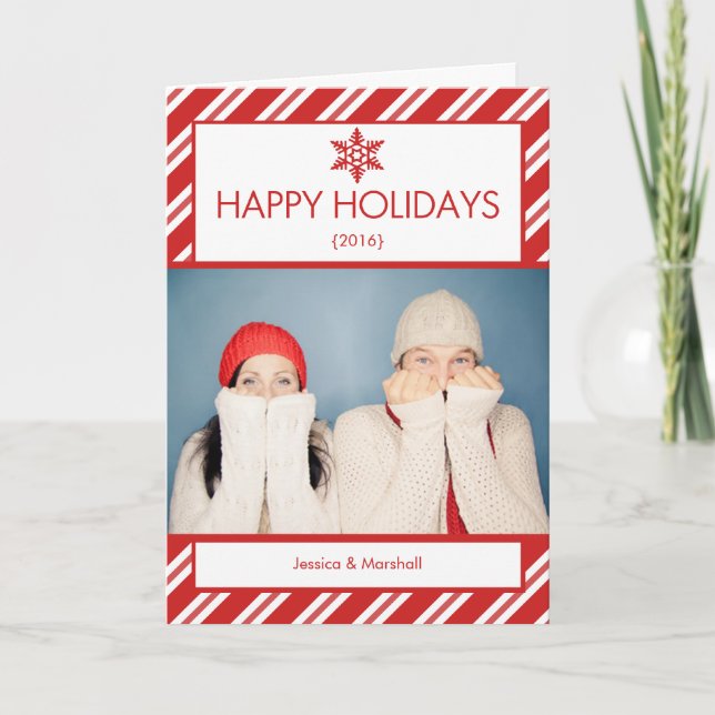 Candy Cane Photo Folded Christmas Card (Front)