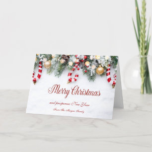 Candy Cane,Pine Tree Branches,Balls Holiday Card