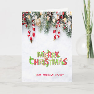 Candy Cane ,Pine Tree Branches Holiday Card