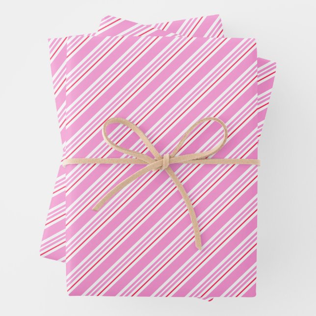Candy Cane Pink and White Christmas Pattern Wrapping Paper Sheet (In situ)