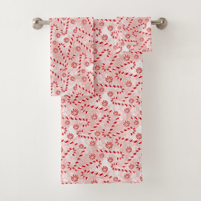 Candy Cane pink Christmas   Bath Towel Set (Insitu)