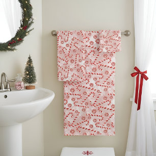Candy Cane pink Christmas Bath Towel Set