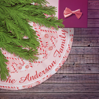 Candy Cane pink Christmas Brushed Polyester Tree Skirt