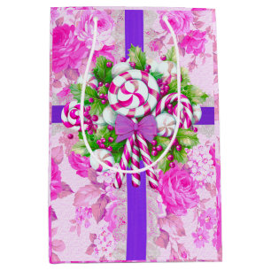 Candy Cane Pink Christmas  Medium Gift Bag
