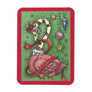 CANDY CANE PINK FLAMINGO CHRISTMAS MAGNET
