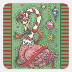 CANDY CANE PINK FLAMINGO CHRISTMAS STICKERS Sheet