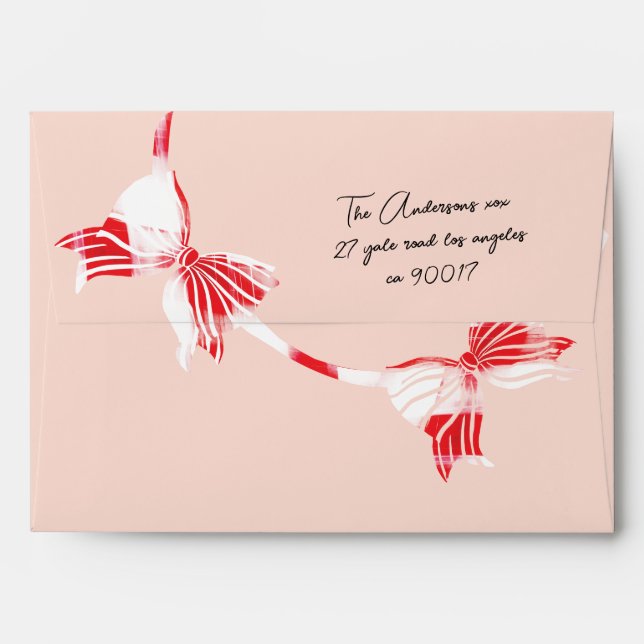Candy Cane Plaid Bow Return Address Christmas Envelope (Back (Top Flap))