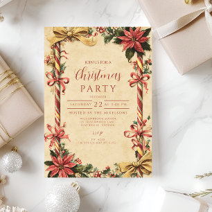 Candy Cane Poinsettia Christmas Invitation