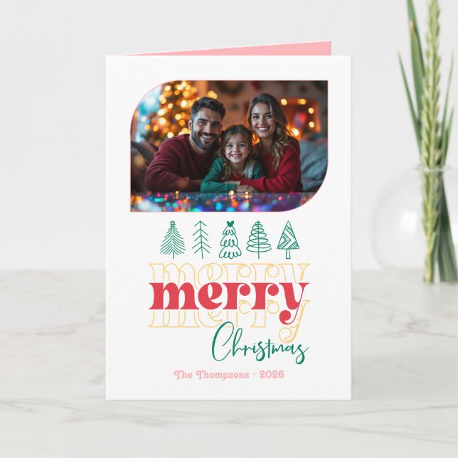 Candy Cane Pop Hand Drawn Merry Christmas Photo Holiday Card (Front)