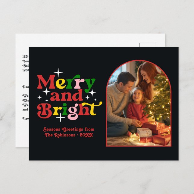 Candy Cane Pop Merry and Bright Retro Christmas Holiday Postcard (Front/Back)