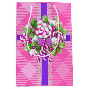Candy Cane Purple and Pink Christmas  Medium Gift Bag