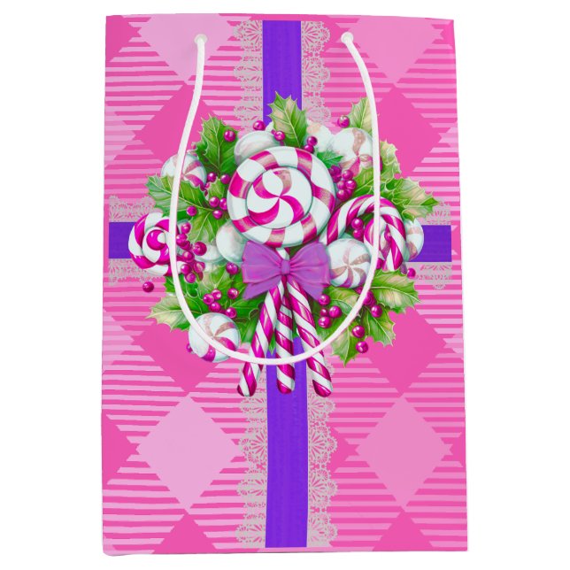 Candy Cane Purple and Pink Christmas  Medium Gift Bag (Front)