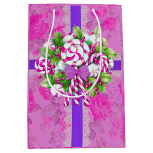 Candy Cane Purple Christmas  Medium Gift Bag