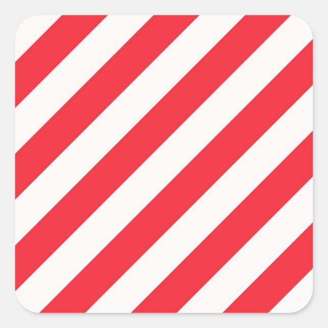 Candy Cane Red and White Diagonal Stripes Square Sticker (Front)