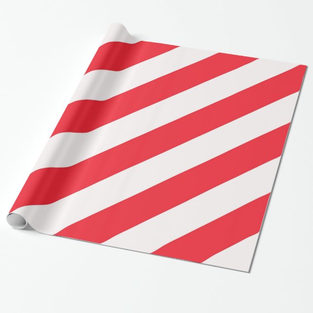 Candy Cane Red and White Diagonal Stripes Wrapping Paper (Unrolled)