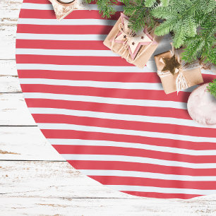 Candy Cane Red and White Simple Horizontal Striped Brushed Polyester Tree Skirt